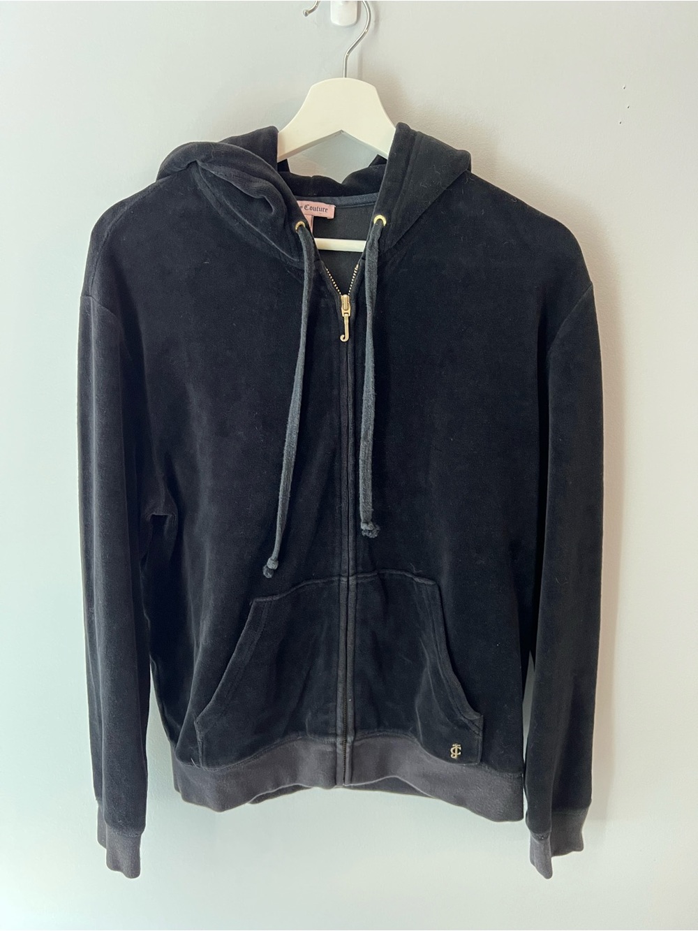 Juicy Couture Black Velour Track Shacket Hoodie Sweater Y2K Women’s Medium